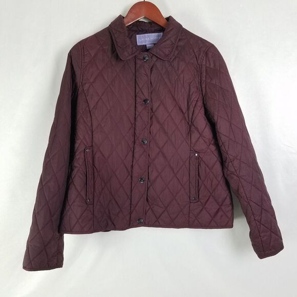 Laura Scott Jacket Womens Medium Red Quilted Long‎ Sleeve Snap Button Full Zip - Picture 1 of 12